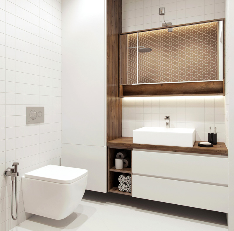 Phòng tắm được trang trí gọn gàng, tinh tế và hiện đại