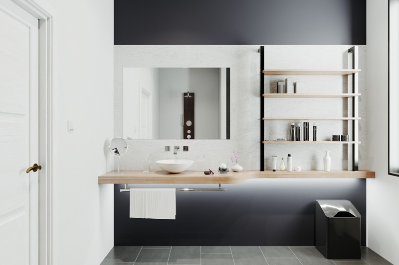 Nhà vệ sinh hiện đại với phong cách màu đen và trắng